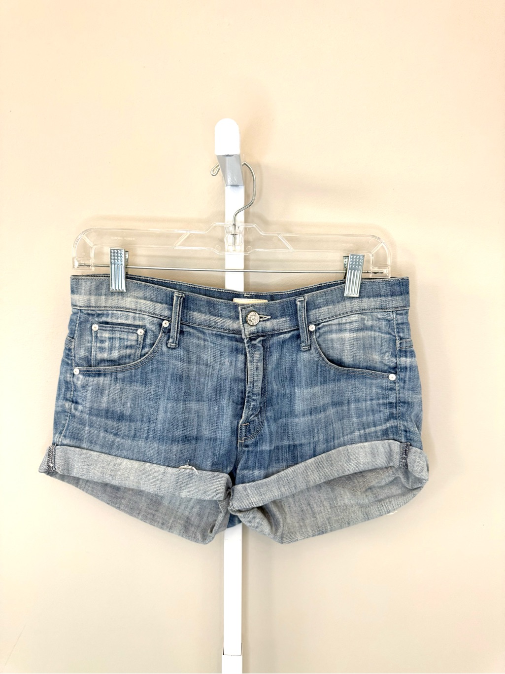 Mother Sns Frayed Denim Shorts Light Wash Rolled Cuff Low Rise Size 25
